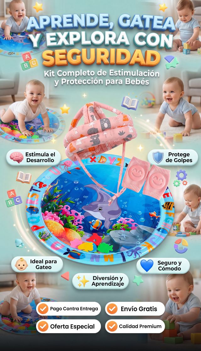 👶 Tapete de estimulación Redondo + casco + rodillera