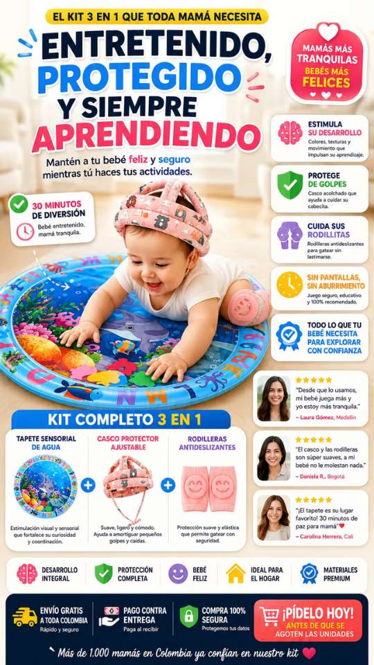 👶 Tapete de estimulación ➕ casco➕ Rodillera ‼️ SUPER PROMO...!